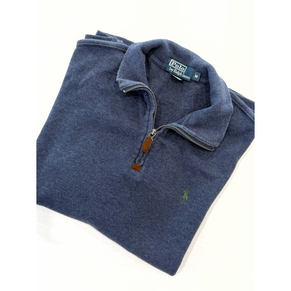 POLO RALPH LAUREN Men's 100% Cotton 1/4 Zip Knit Pullover Blue SZ Medium Fall